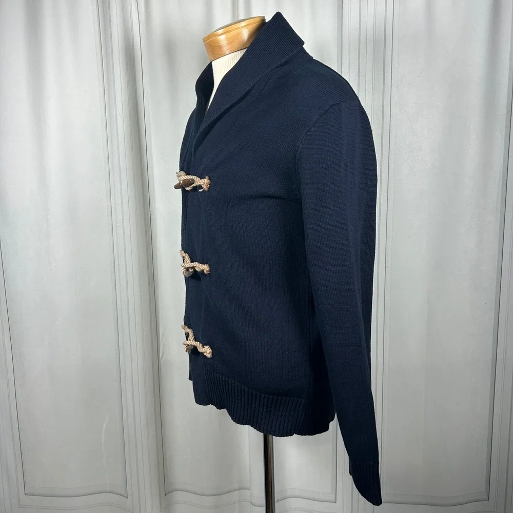 J.Crew Mens Navy Blue Rope Toggle Shawl Collar Cardigan Sweater M